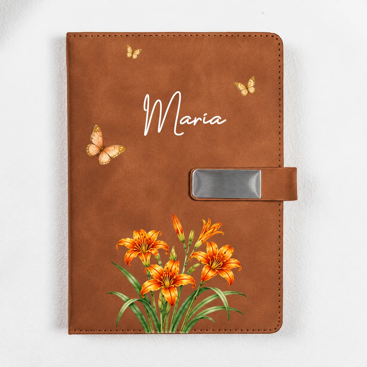 Custom Birth Flower & Name For Her, Wife, Daughter, Sister - Personalized Notebook Set