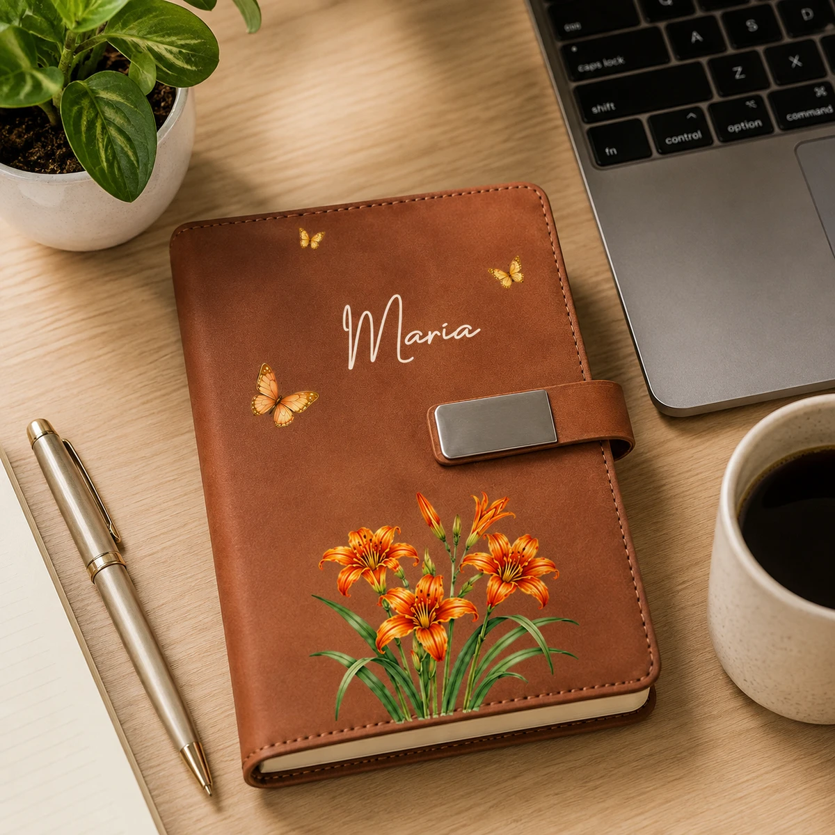 Custom Birth Flower & Name For Her, Wife, Daughter, Sister - Personalized Notebook Set