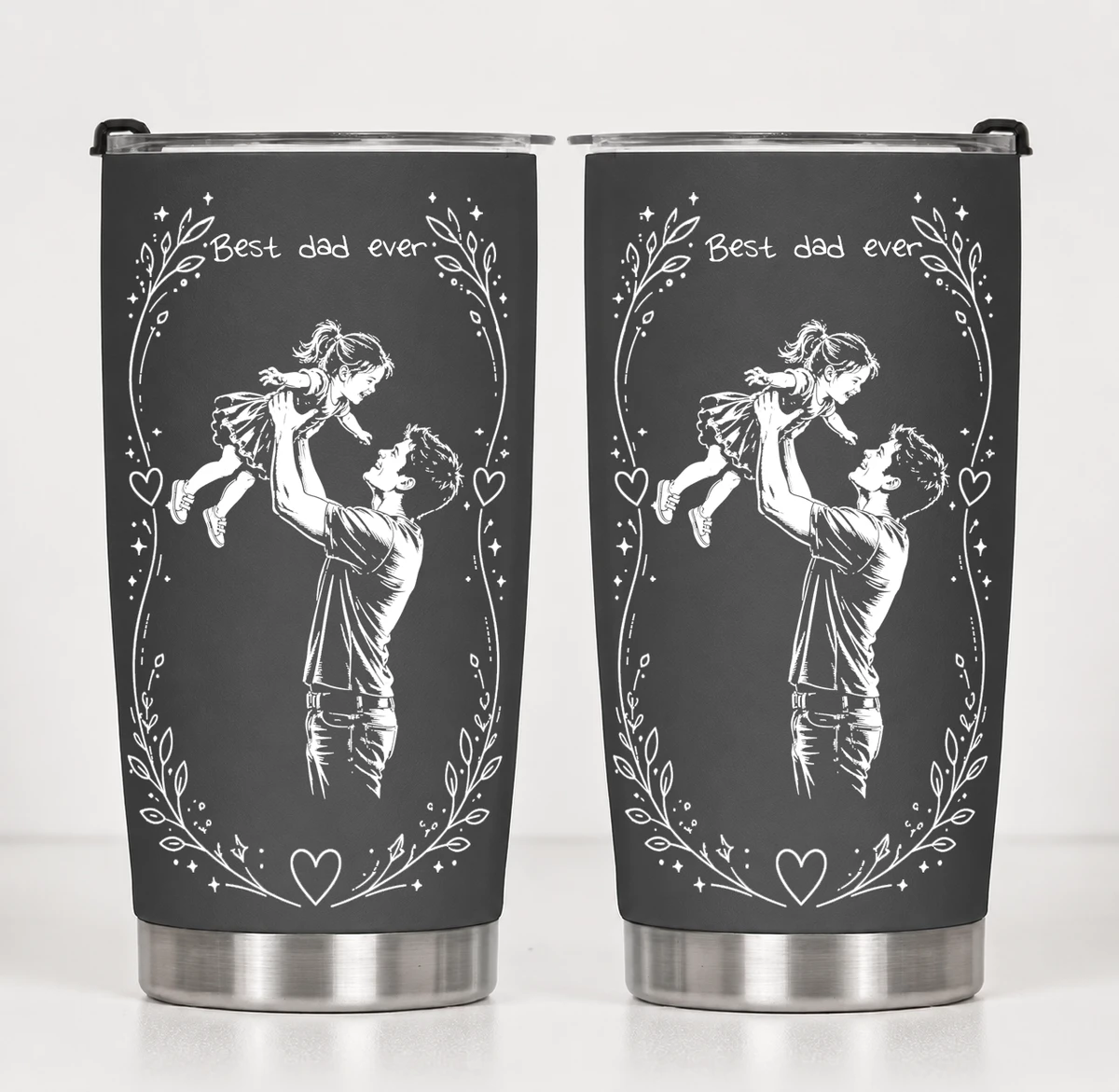 Custom Photo Sketch Art Father's Day Gift For Dad, Husband, Grandpa - Personalized Tumbler Cup