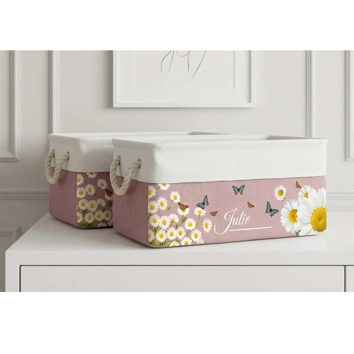 Custom Birth Flower & Name For Her, Wife, Daughter, Sister, Coworker - Personalized Storage Basket