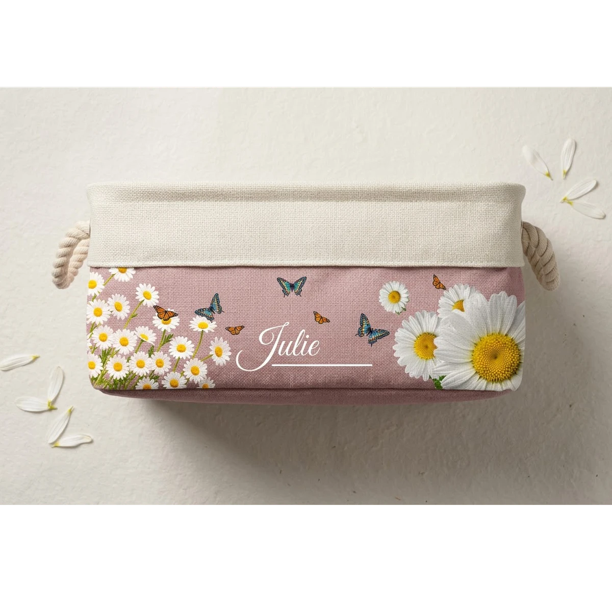 Custom Birth Flower & Name For Her, Wife, Daughter, Sister, Coworker - Personalized Storage Basket