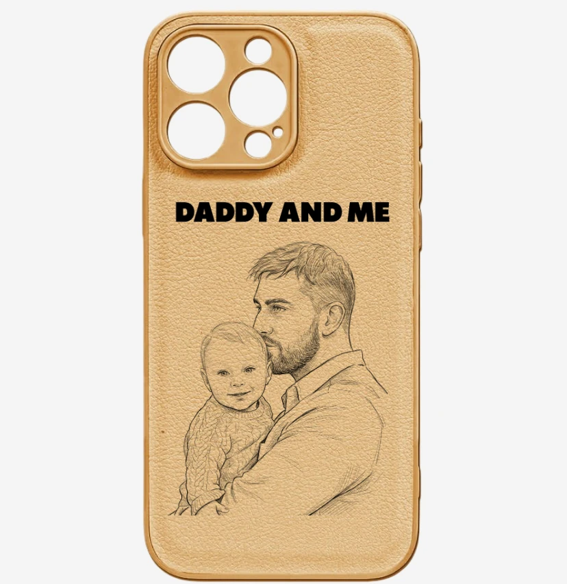 Custom Photo Pencil Sketch We Love You Mommy Daddy - Personalized Leather Phone Case