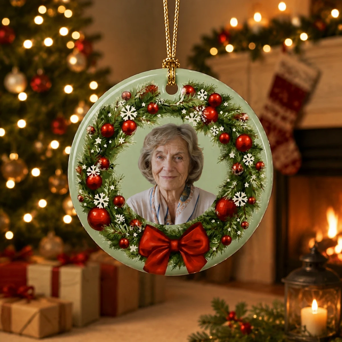 Custom Family Photo Christmas Ornament Holiday Wreath Frame Personalized Tree Decor