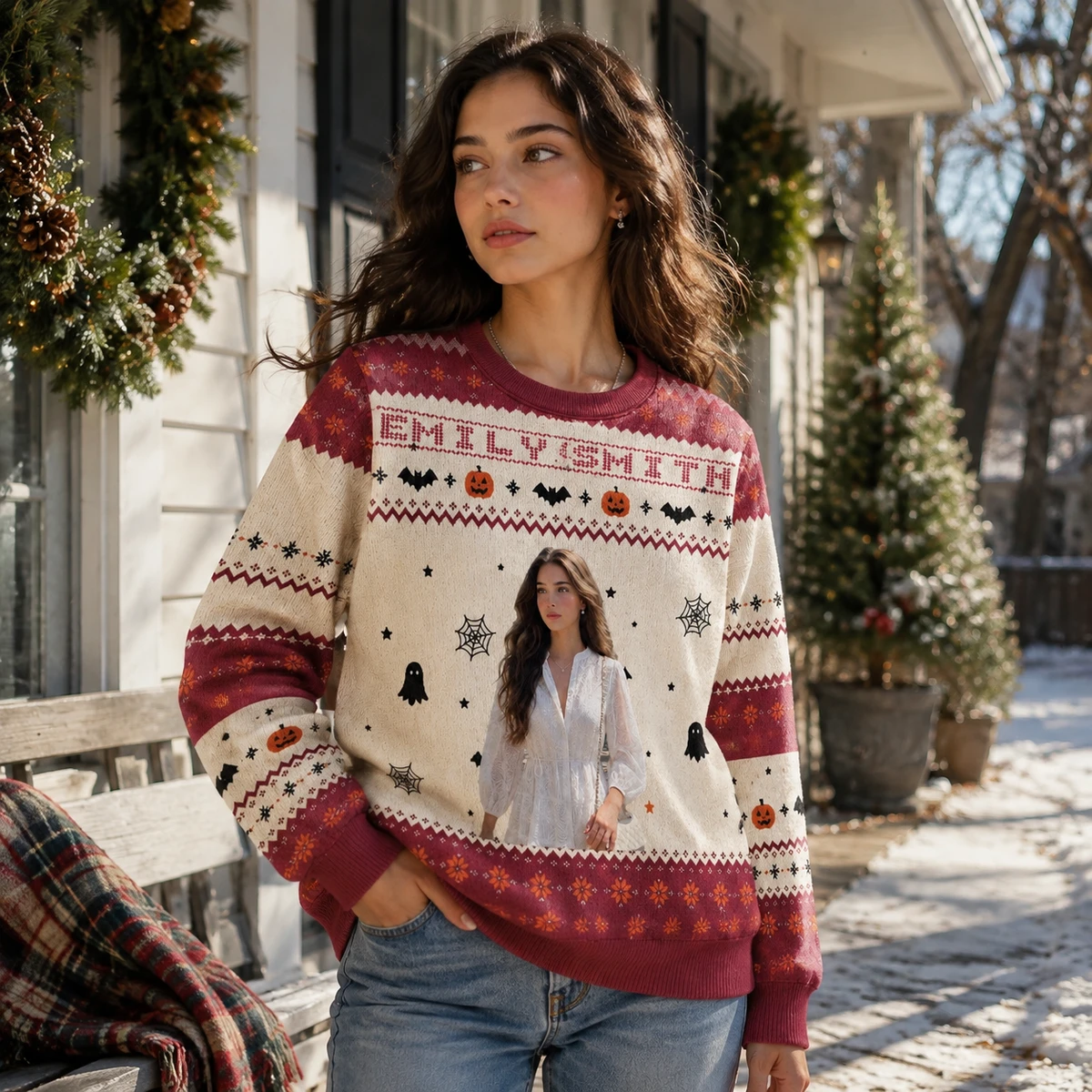 Ghost Bat Spider Personalized Sweater - Custom Photo Halloween Sweater