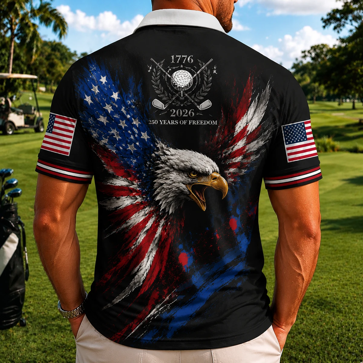 250 Years of American Patriotic Golf Polo Shirt, USA Flag 250th Anniversary AOP Polo Shirt