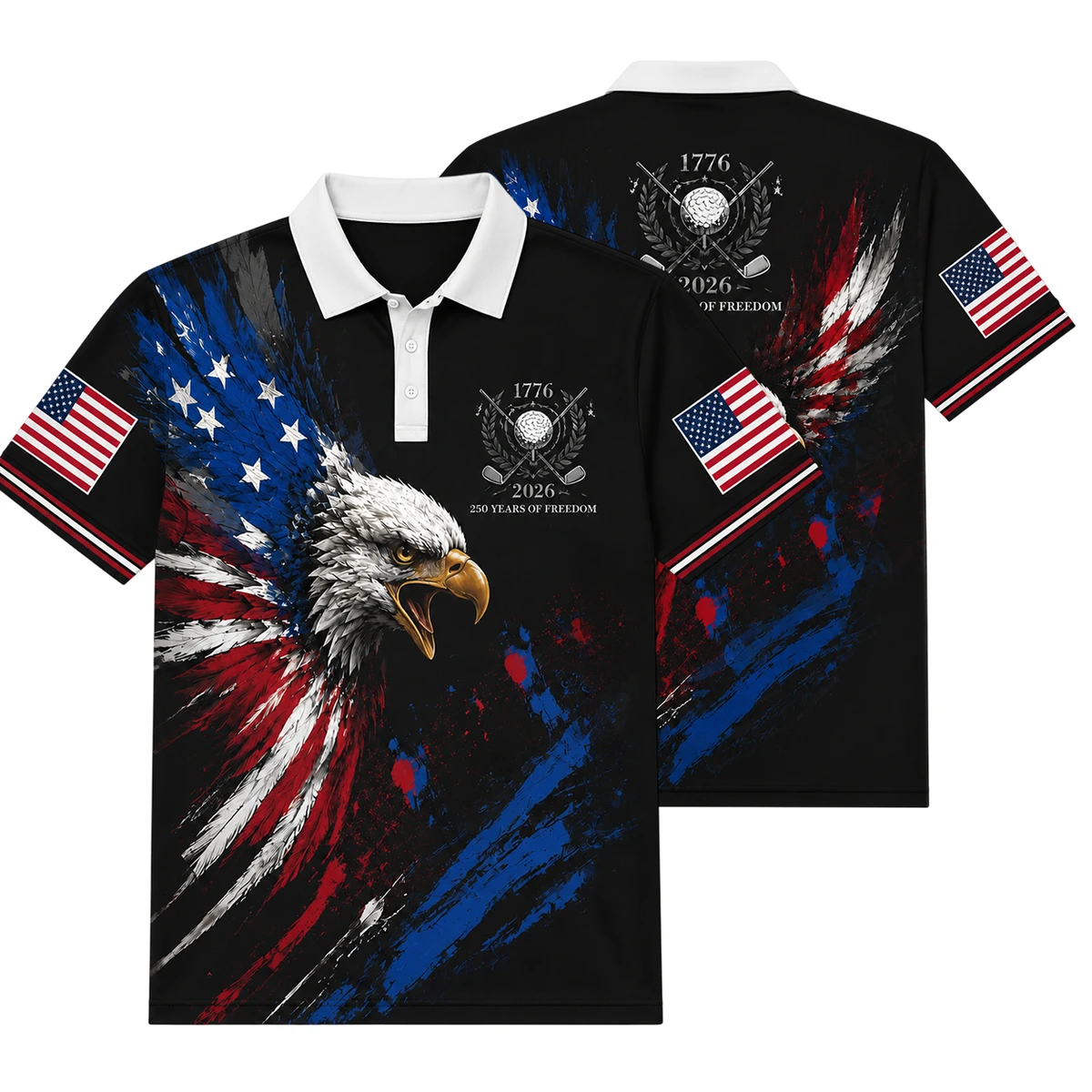 250 Years of American Patriotic Golf Polo Shirt, USA Flag 250th Anniversary AOP Polo Shirt