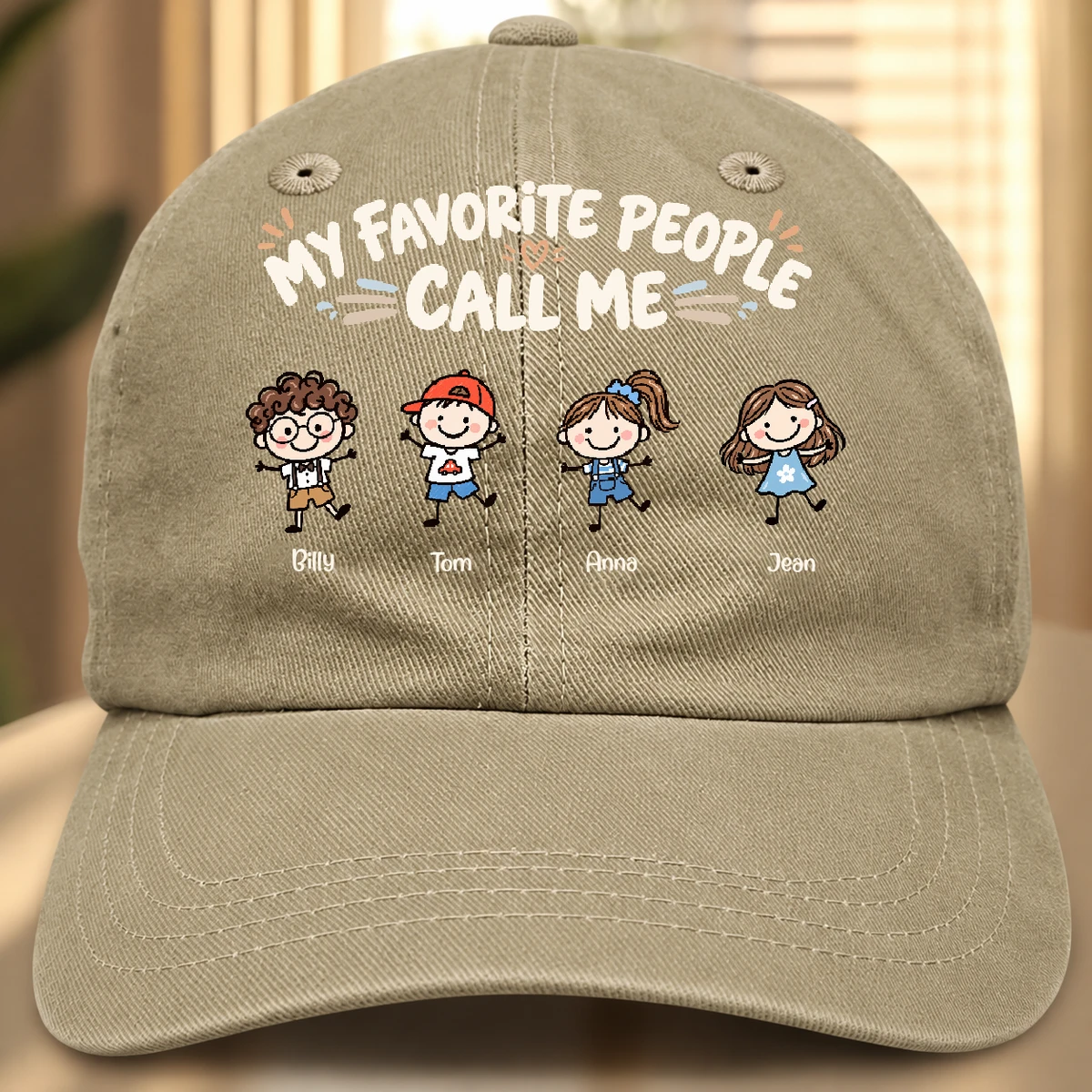 My Favorite People Call Me Papa Kid Stick Figures - Personalized Vintage Washed Denim Cap