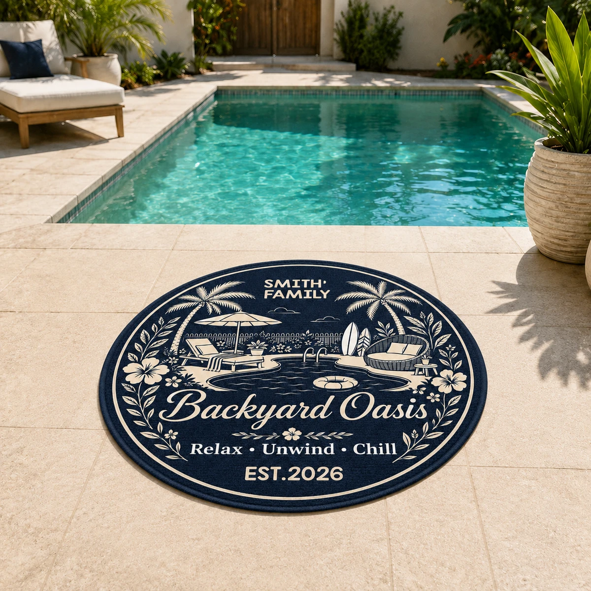 Welcome To Our Poolside Paradise - Personalized Custom Shaped Doormat