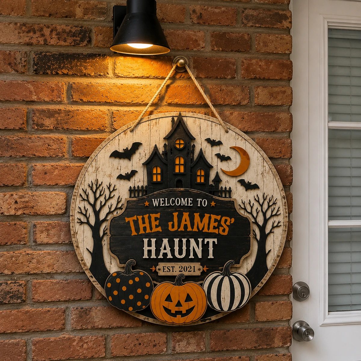 Welcome To Our Haunted House Personalized Sign, Custom Family Name Halloween Plaque, Black Castle Pumpkin Door Decor, Unique Fall Gift