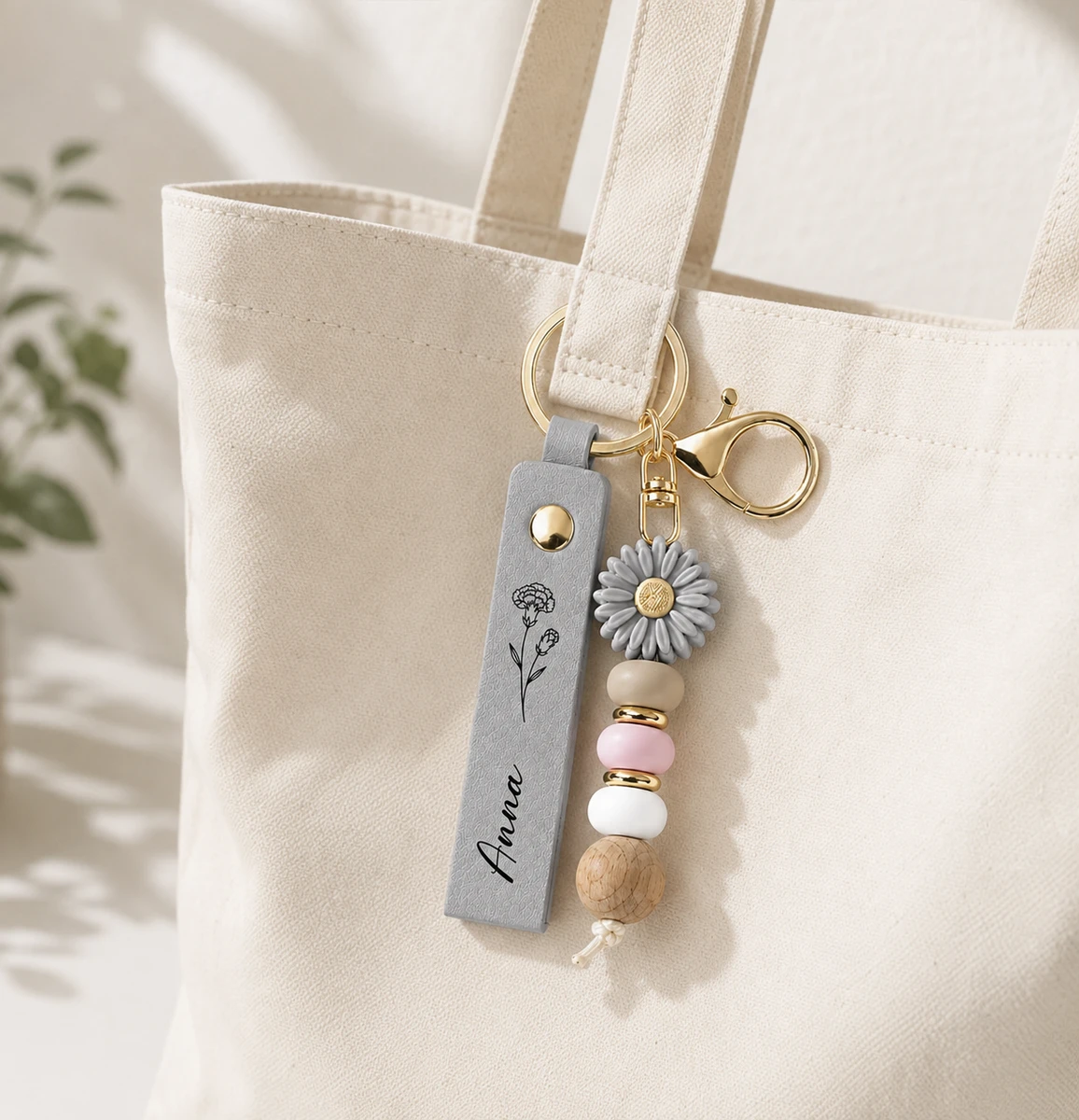 Custom Name & Birth Flower For Her, Sisters, Friends, Teacher, Coworkers - Personalized Beaded Keychain