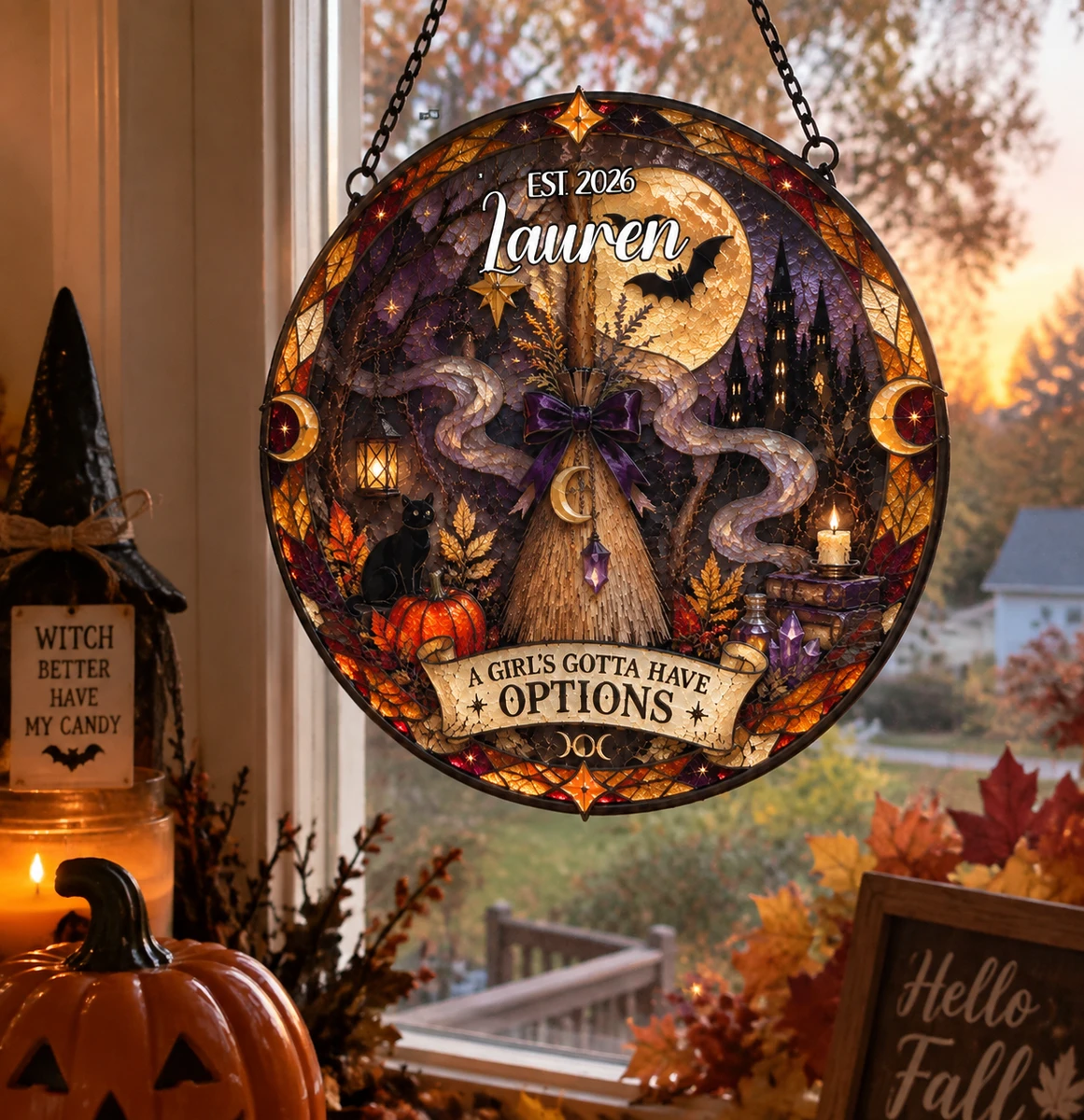Custom A Girl's Gotta Have Options Halloween Suncatcher
