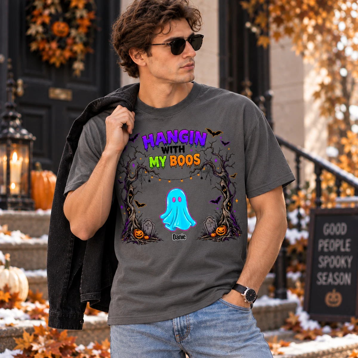 Hangin With My Boos Tee - Personalized Ghost Halloween T-Shirt Custom Character And Name