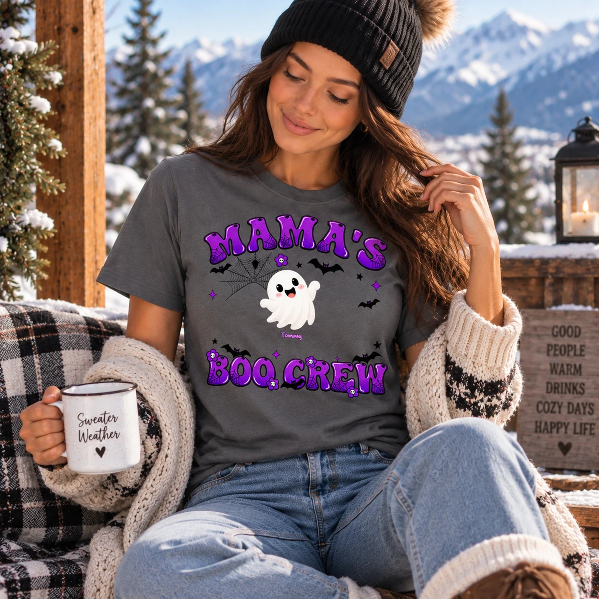 Mama's Boo Crew Shirt - Personalized Halloween Ghost T-Shirt Custom Character And Name