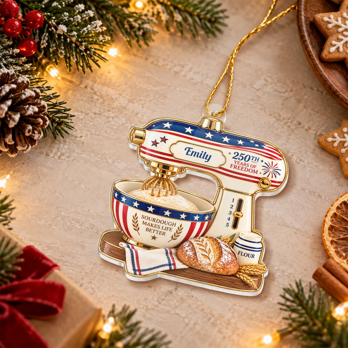Personalized Acrylic Christmas Ornament Custom Name – Vintage Mixer Baking Bread 250th Anniversary Christmas Gift