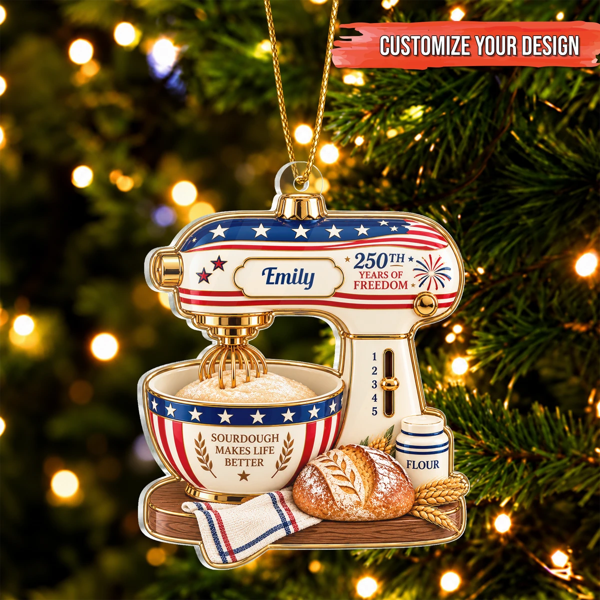 Personalized Acrylic Christmas Ornament Custom Name – Vintage Mixer Baking Bread 250th Anniversary Christmas Gift