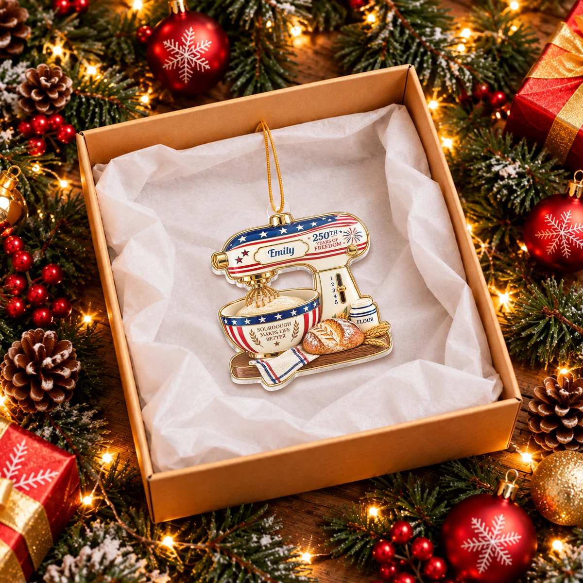 Personalized Acrylic Christmas Ornament Custom Name – Vintage Mixer Baking Bread 250th Anniversary Christmas Gift