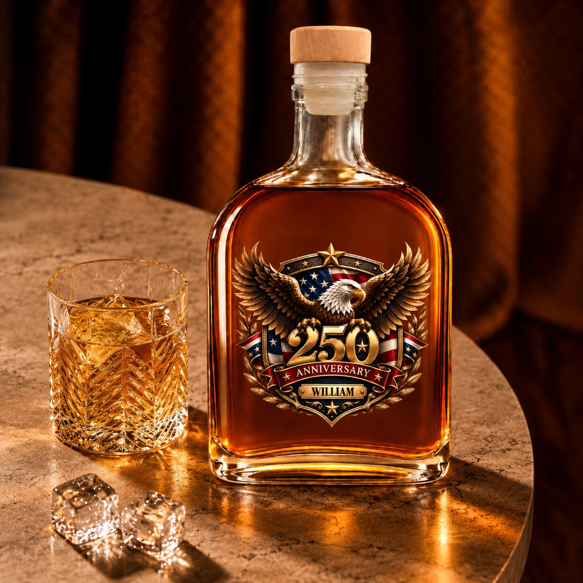 Custom Name 25th Anniversary Whiskey Bottle, Personalized Eagle Decanter Gift, American Flag Silver Anniversary Keepsake, Gift for Husband Dad