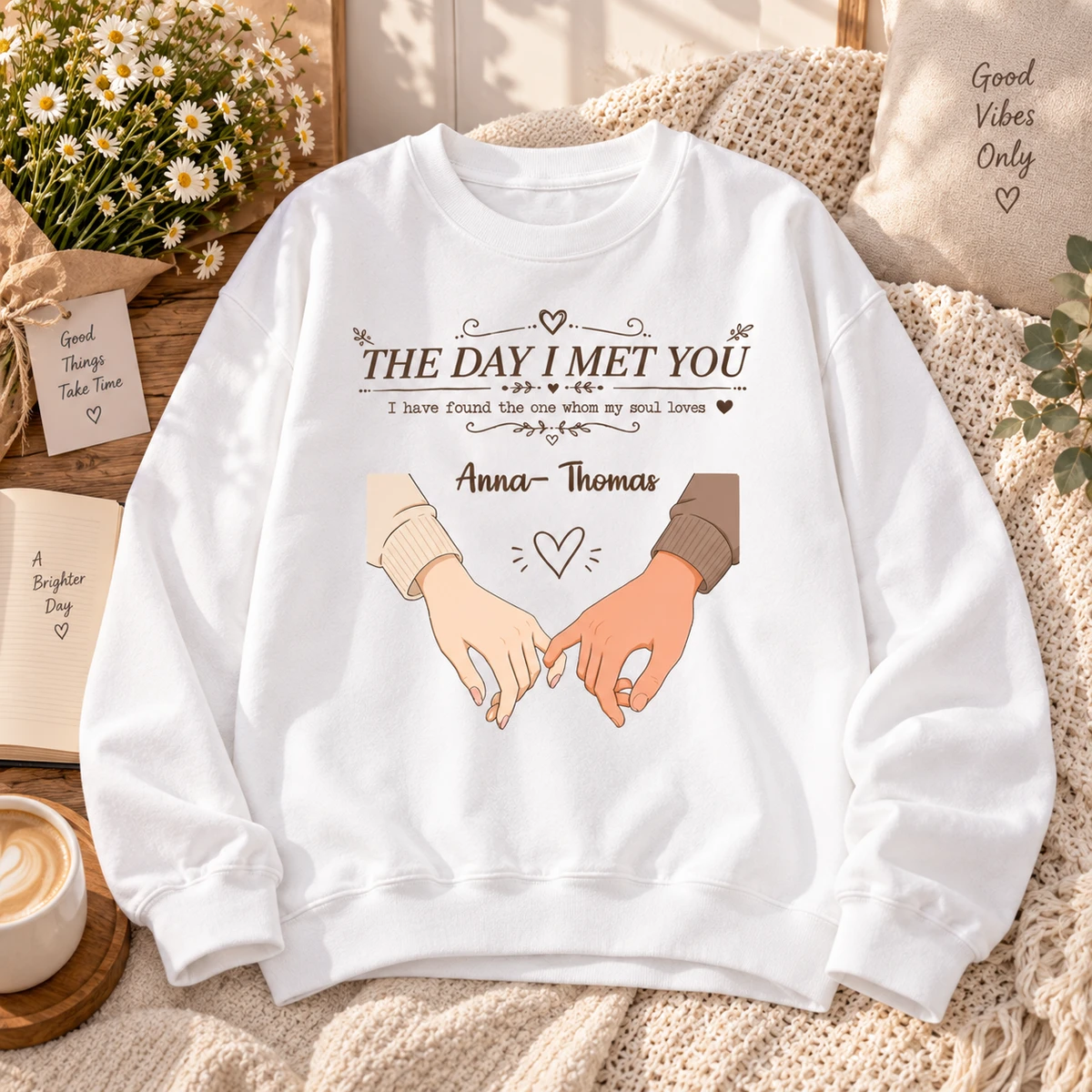 The Day I Met You Holding Hands - Personalized T-Shirt - Gift For Couple, Girlfriend, Boyfriend, Husband, Wife