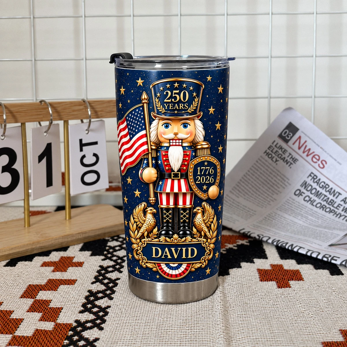 Personalized 250th Anniversary Tumbler 20oz, Custom Name Patriotic Travel Cup, 1776–2026 American Eagle Nutcracker Tumbler, USA Gift