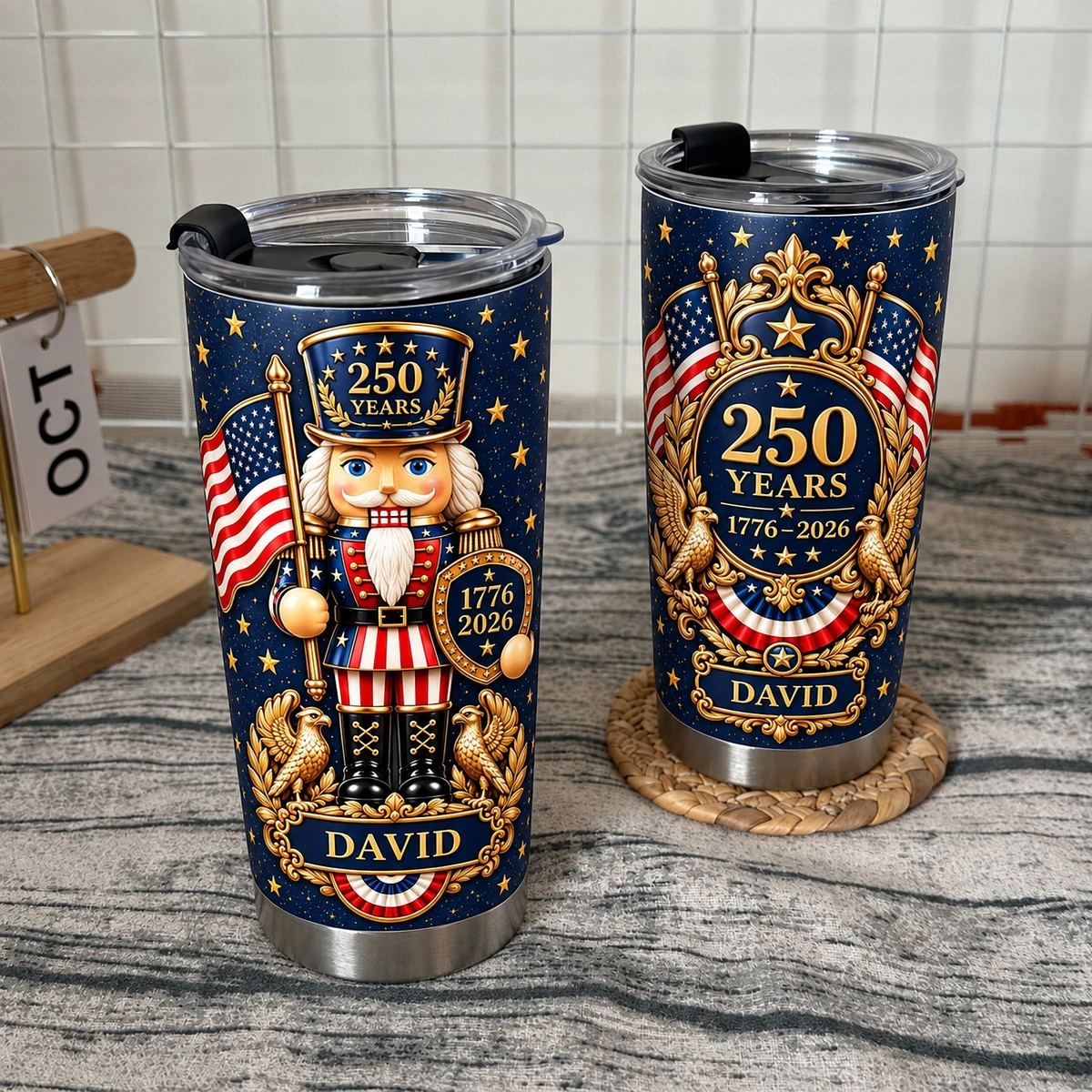 Personalized 250th Anniversary Tumbler 20oz, Custom Name Patriotic Travel Cup, 1776–2026 American Eagle Nutcracker Tumbler, USA Gift