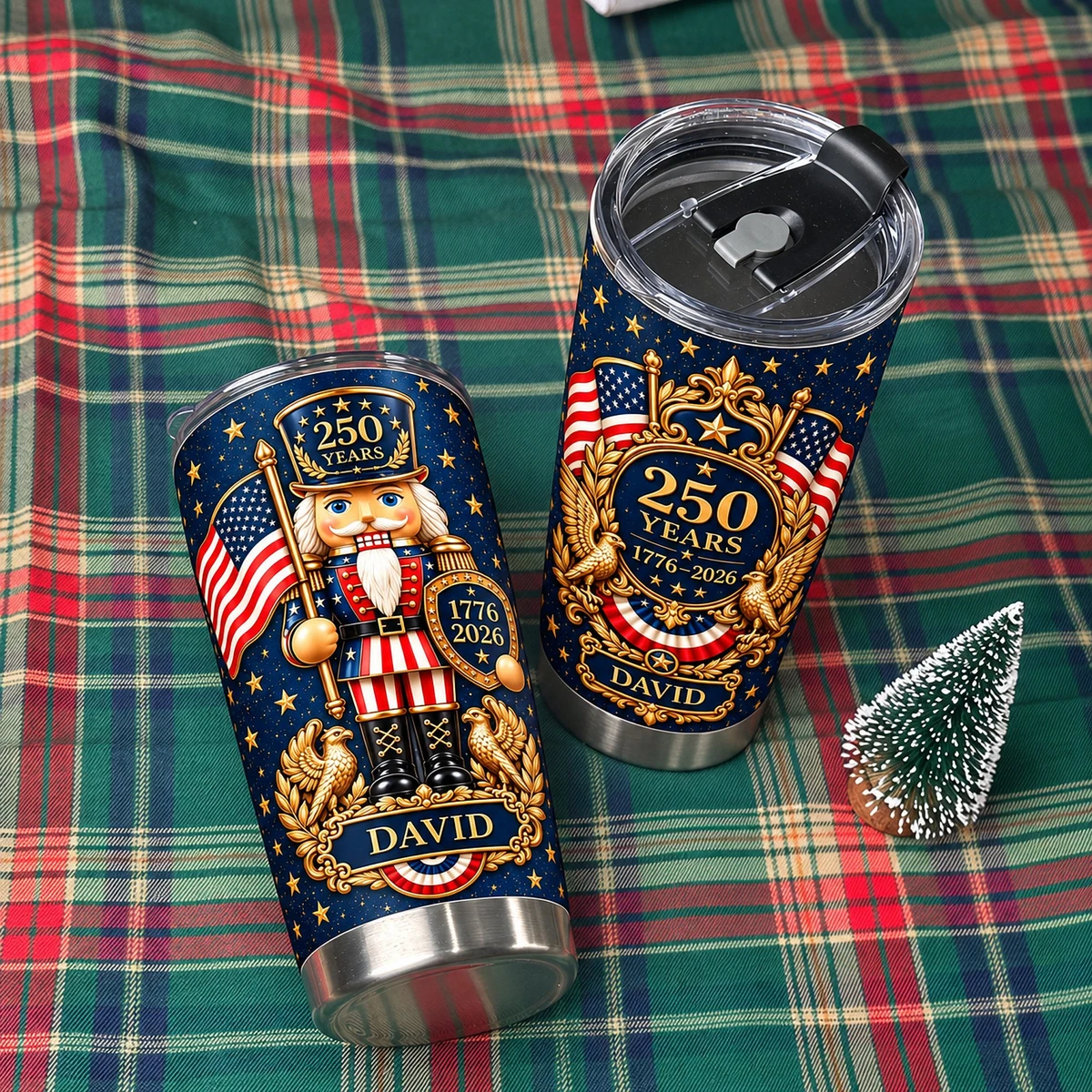 Personalized 250th Anniversary Tumbler 20oz, Custom Name Patriotic Travel Cup, 1776–2026 American Eagle Nutcracker Tumbler, USA Gift