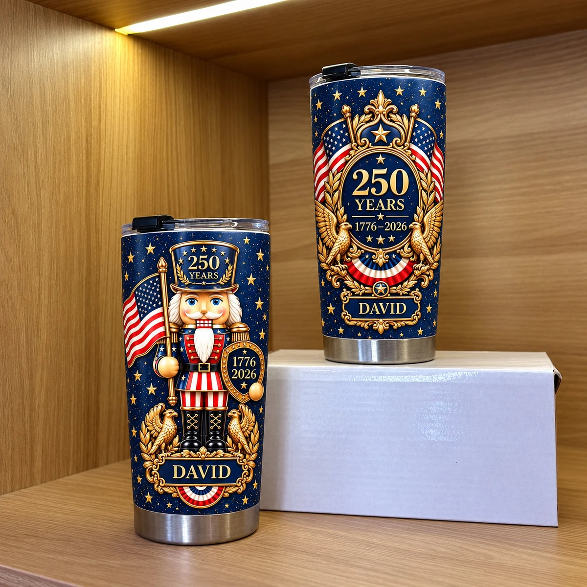 Personalized 250th Anniversary Tumbler 20oz, Custom Name Patriotic Travel Cup, 1776–2026 American Eagle Nutcracker Tumbler, USA Gift
