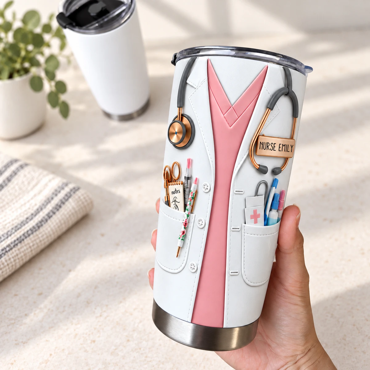 Personalized Nursing Tumbler 20oz, Custom Nurse Name Medical Uniform Stainless Steel Cup