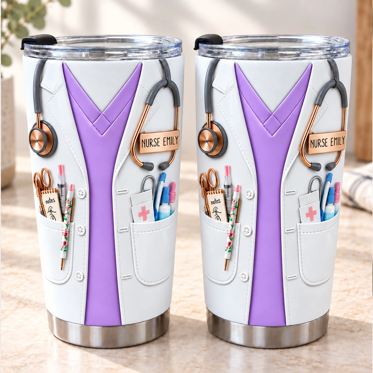 Personalized Nursing Tumbler 20oz, Custom Nurse Name Medical Uniform Stainless Steel Cup