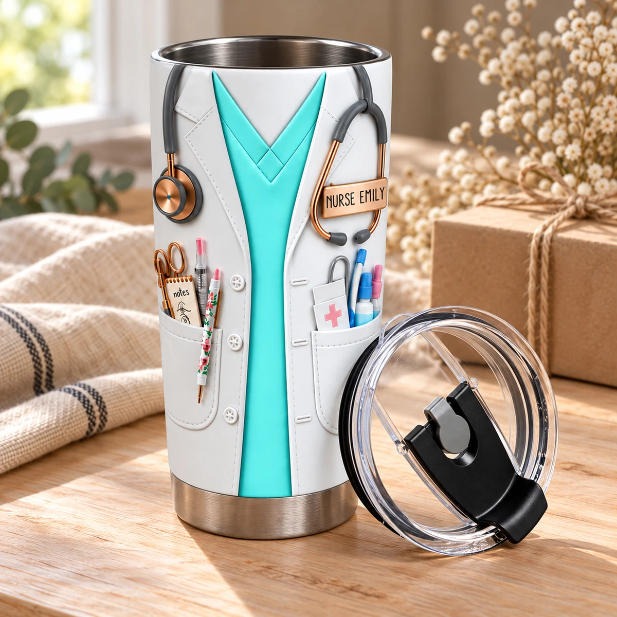 Personalized Nursing Tumbler 20oz, Custom Nurse Name Medical Uniform Stainless Steel Cup
