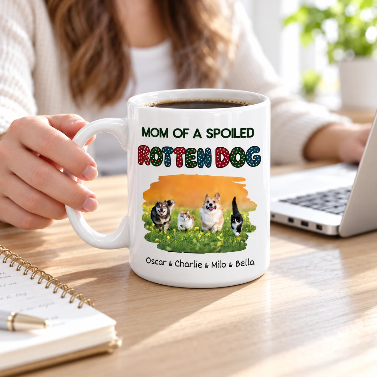 Personalized Mom of a Spoiled Rotten Dog Mug – Custom Pet Photo and Names Ceramic Coffee Mug, Funny Dog Mom Gift, Pet Lover Birthday Gift, Christmas Gift for Dog Owners