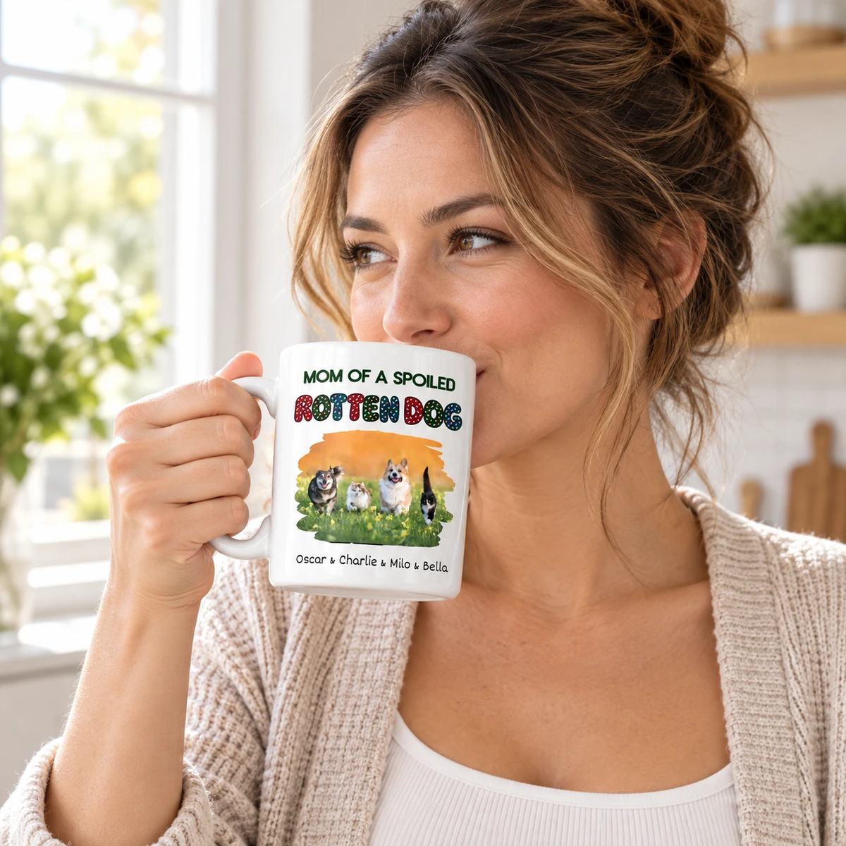 Personalized Mom of a Spoiled Rotten Dog Mug – Custom Pet Photo and Names Ceramic Coffee Mug, Funny Dog Mom Gift, Pet Lover Birthday Gift, Christmas Gift for Dog Owners