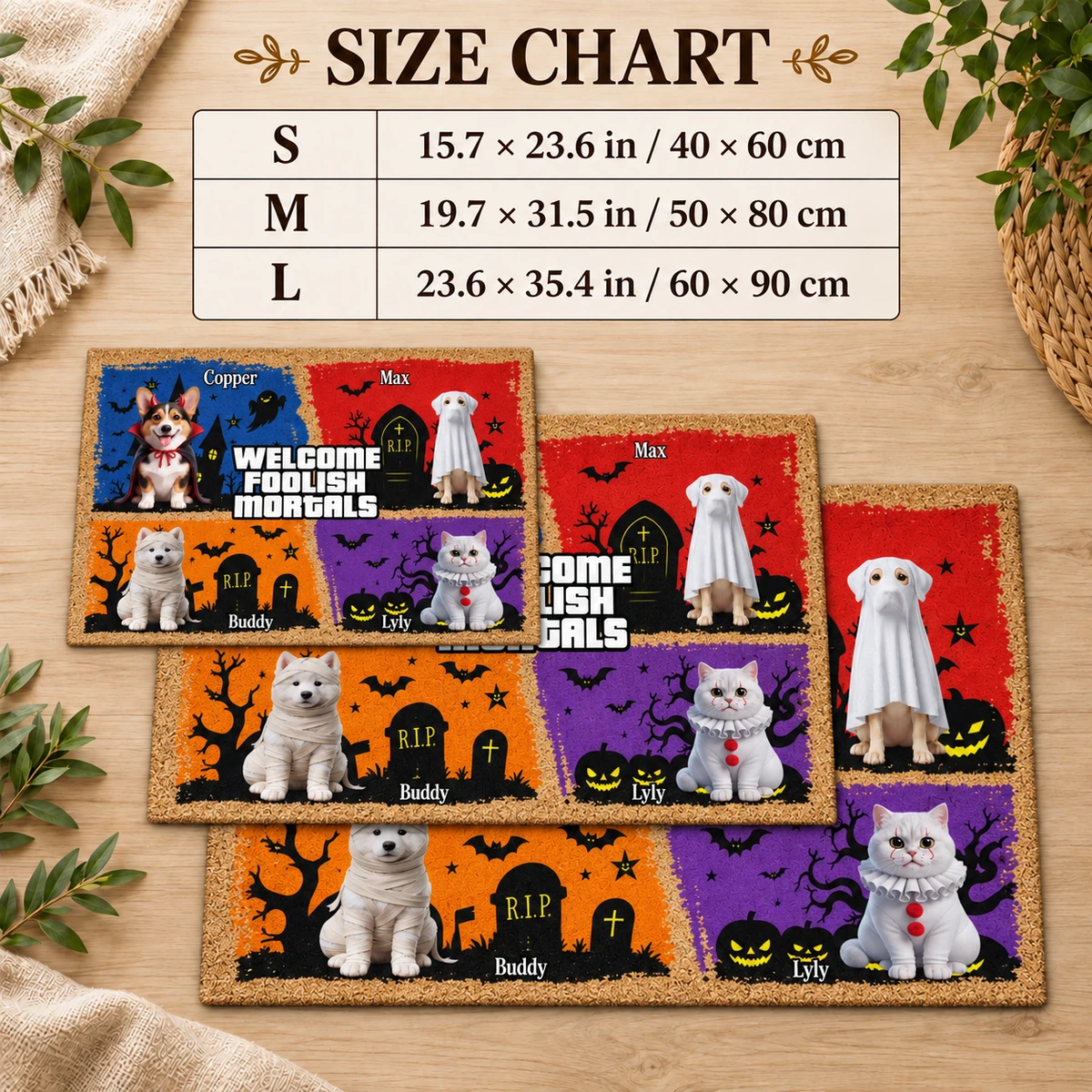 Custom Halloween Pet Photo Doormat - Personalized Multiple Dogs and Cats Portrait