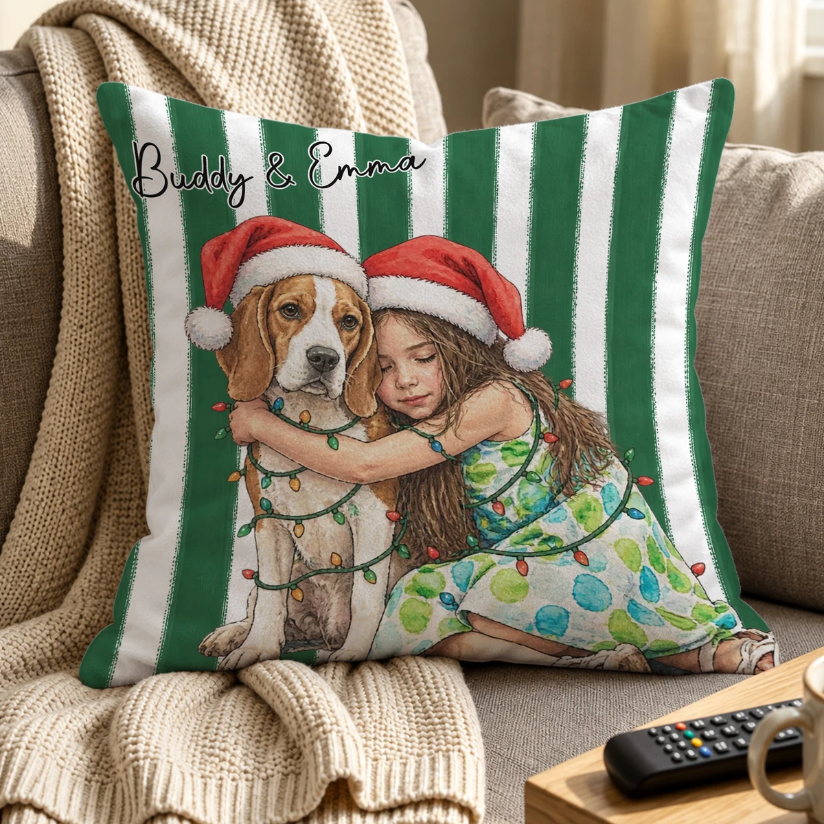 Personalized Christmas Pillow Custom Pet Photo & Name, Santa Hat Dog Cat Holiday Cushion, Family Photo Christmas Decor, Pet Lover Gift