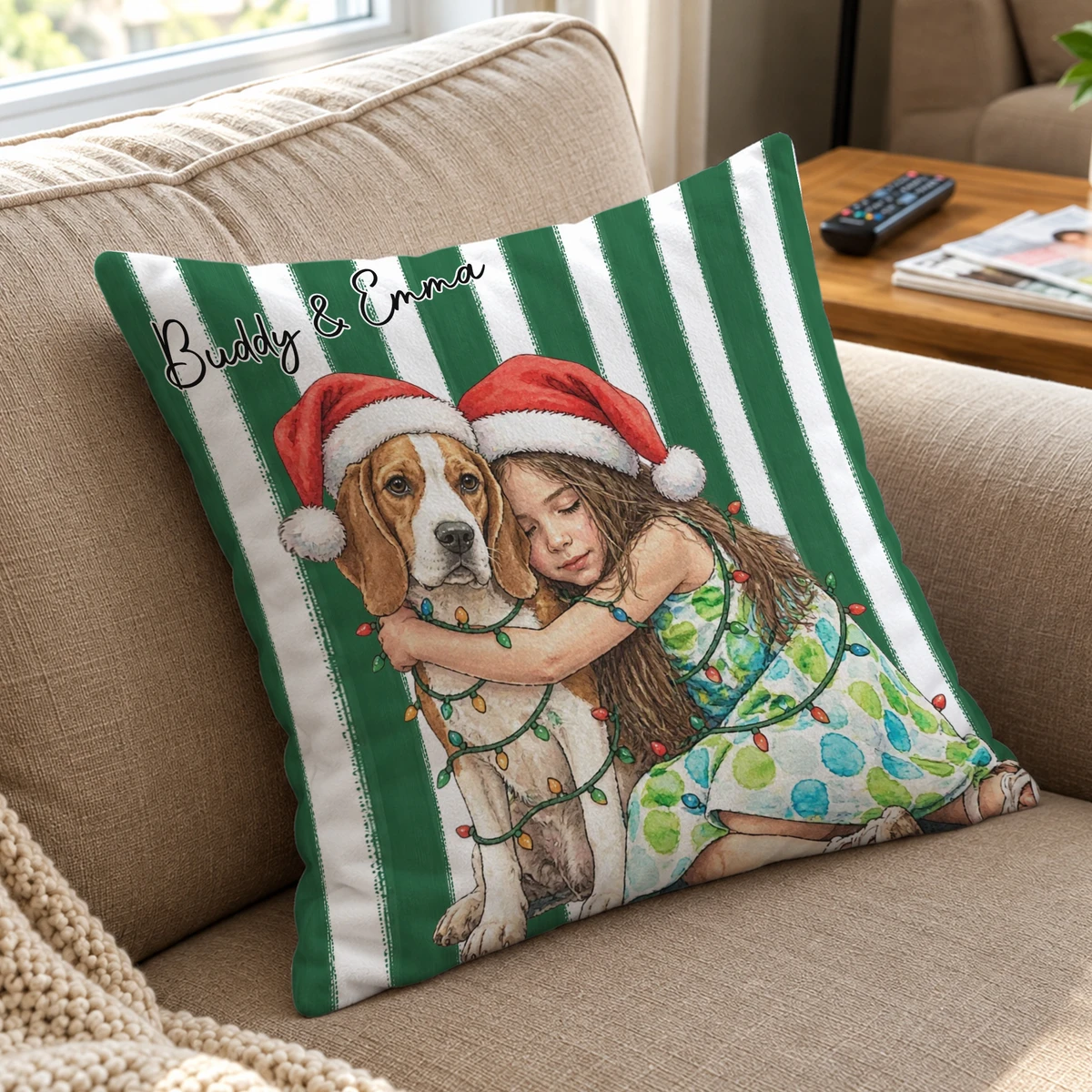Personalized Christmas Pillow Custom Pet Photo & Name, Santa Hat Dog Cat Holiday Cushion, Family Photo Christmas Decor, Pet Lover Gift