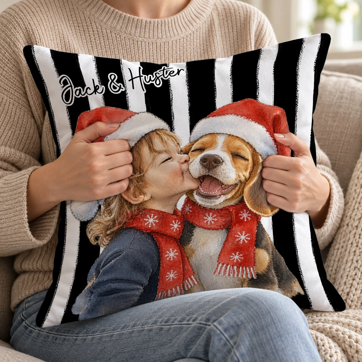 A Christmas Memory You Can Hold Personalized Pillow, Custom Photo & Name, Santa Hat Family Portrait Cushion, Holiday Gift