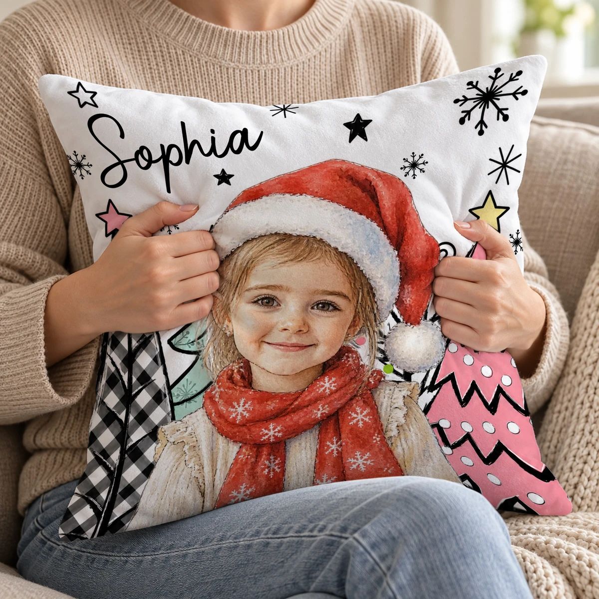A Christmas Memory You Can Hold Personalized Pillow, Custom Photo & Name, Santa Hat Family Portrait Cushion, Holiday Gift