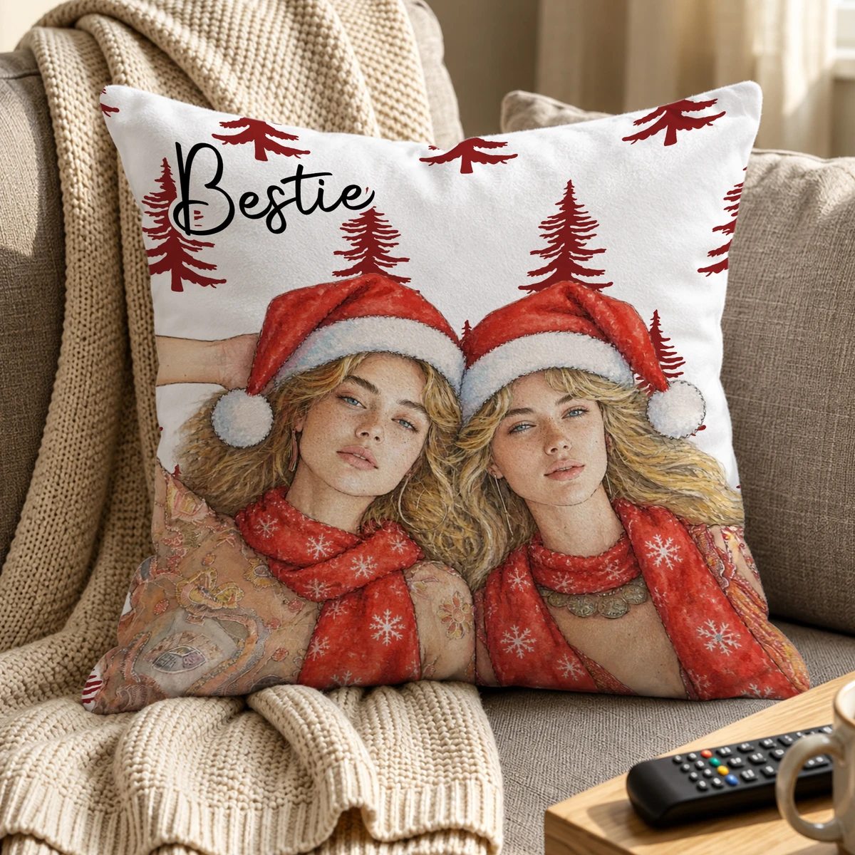 A Christmas Memory You Can Hold Personalized Pillow, Custom Photo & Name, Santa Hat Family Portrait Cushion, Holiday Gift