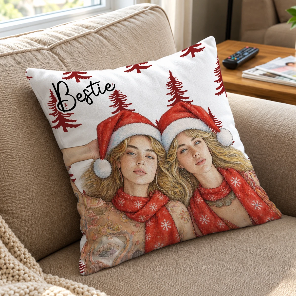 A Christmas Memory You Can Hold Personalized Pillow, Custom Photo & Name, Santa Hat Family Portrait Cushion, Holiday Gift