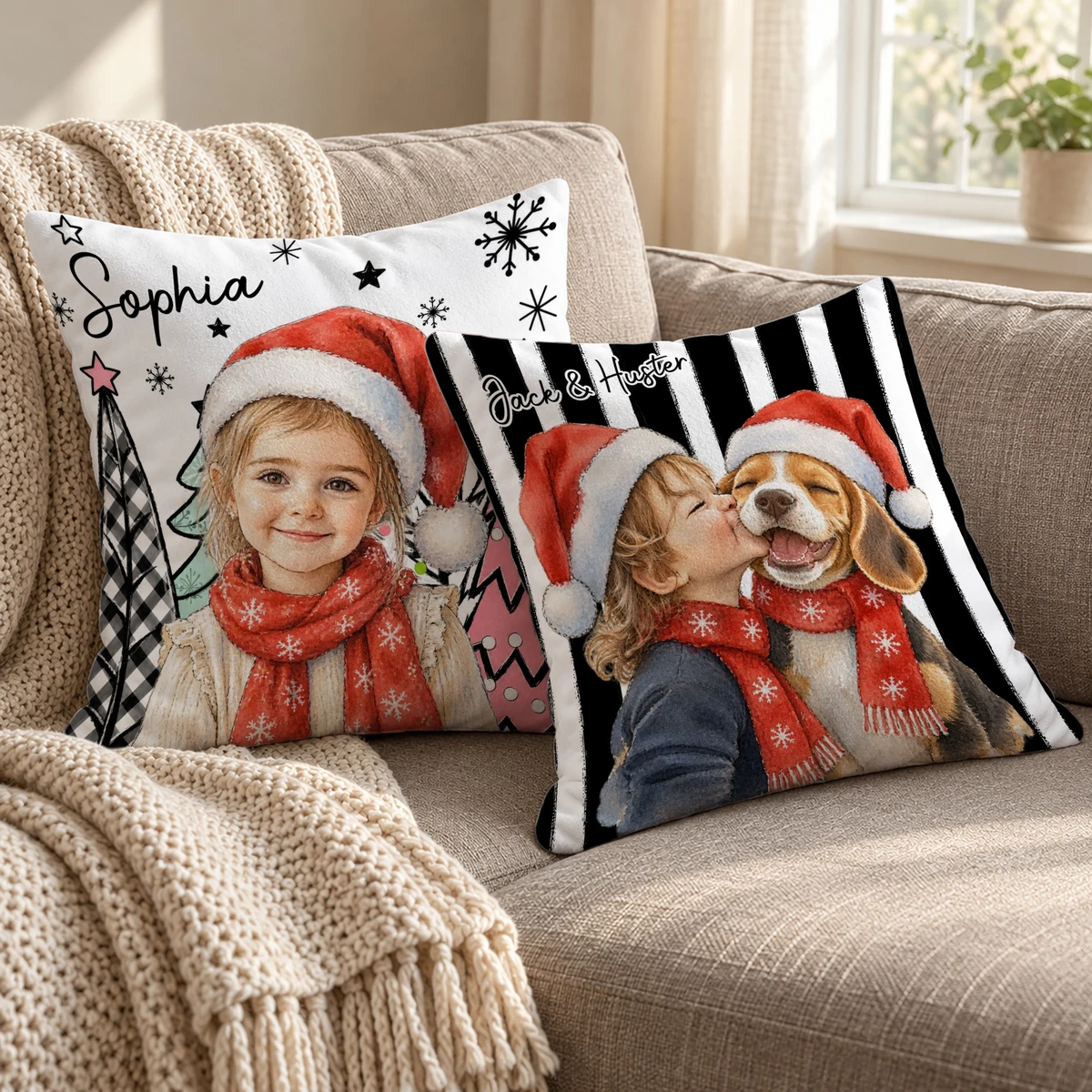A Christmas Memory You Can Hold Personalized Pillow, Custom Photo & Name, Santa Hat Family Portrait Cushion, Holiday Gift
