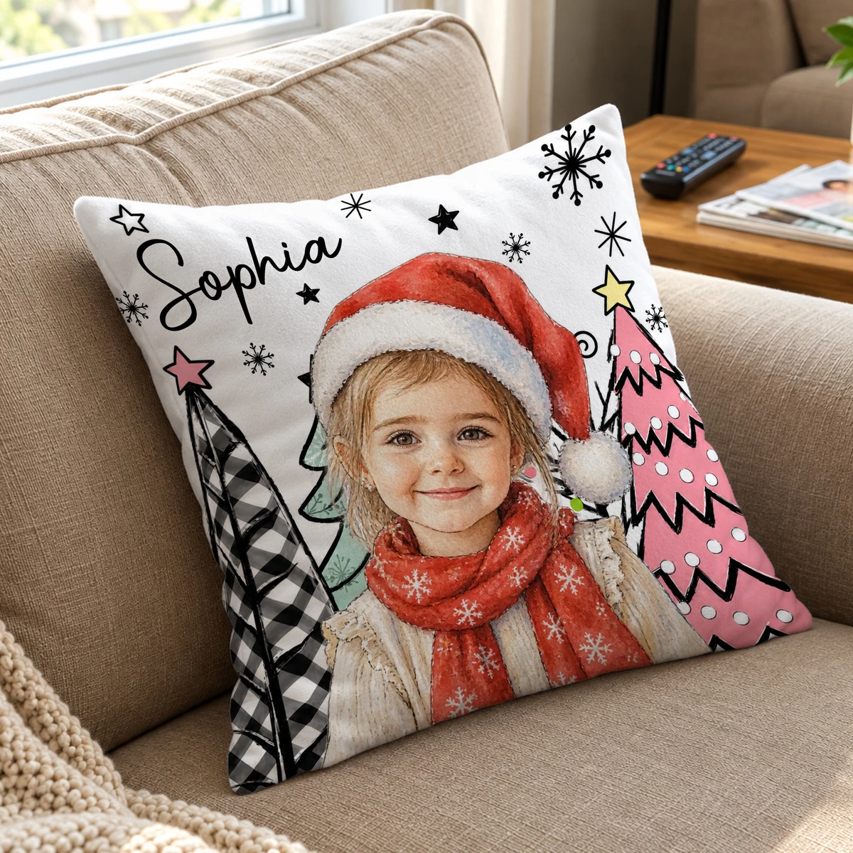A Christmas Memory You Can Hold Personalized Pillow, Custom Photo & Name, Santa Hat Family Portrait Cushion, Holiday Gift