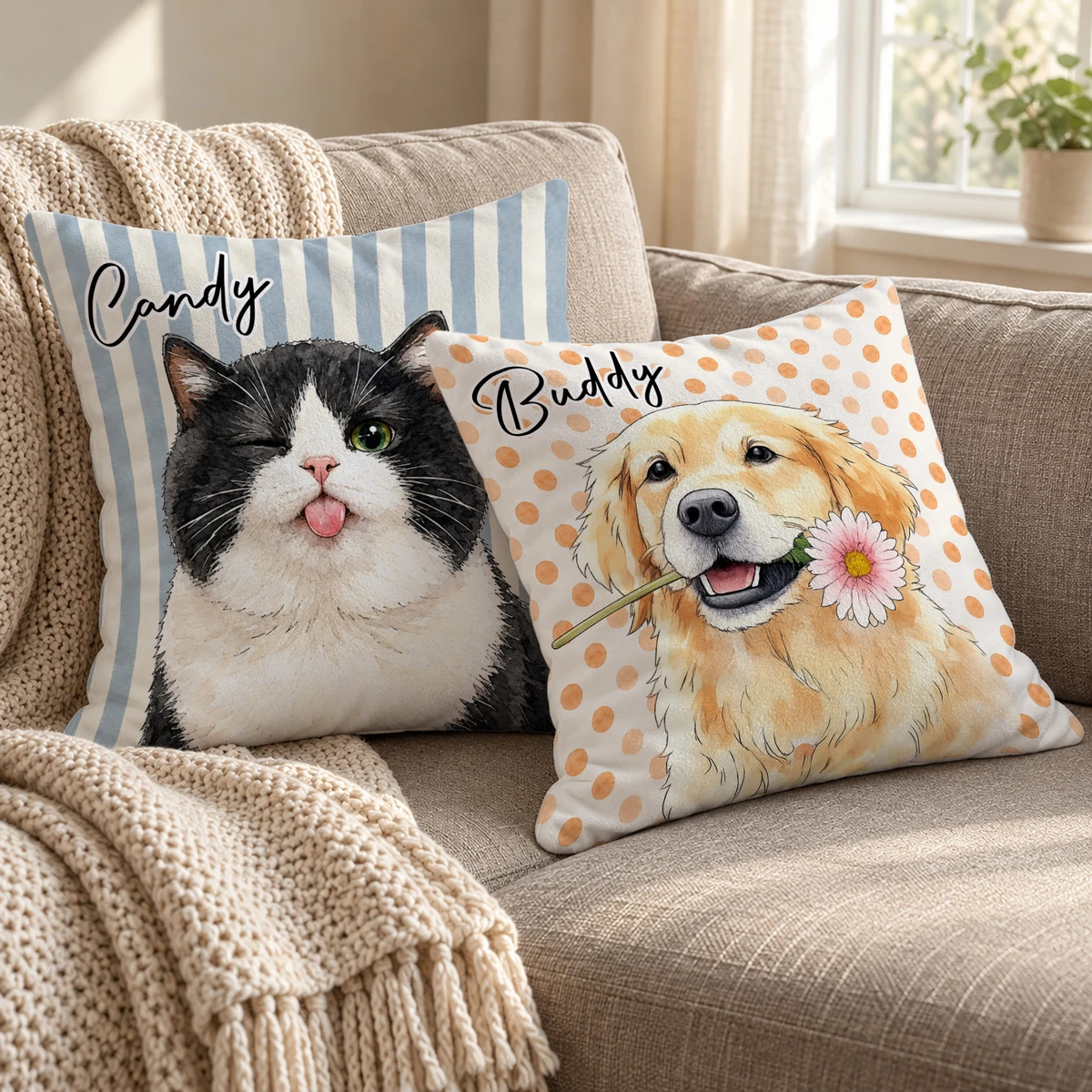 Personalized Pillow Cover Custom Pet Photo & Name – Cute Dog & Cat Portrait Cushion, Pet Lover Home Decor Gift