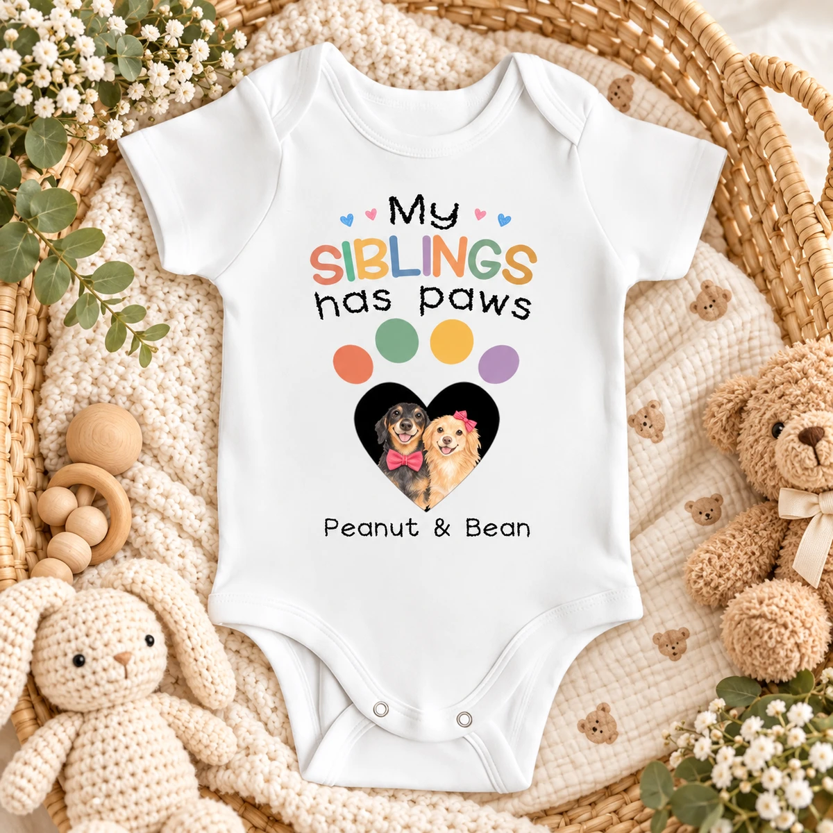 Crayon Dog Siblings - Personalized Baby Onesie