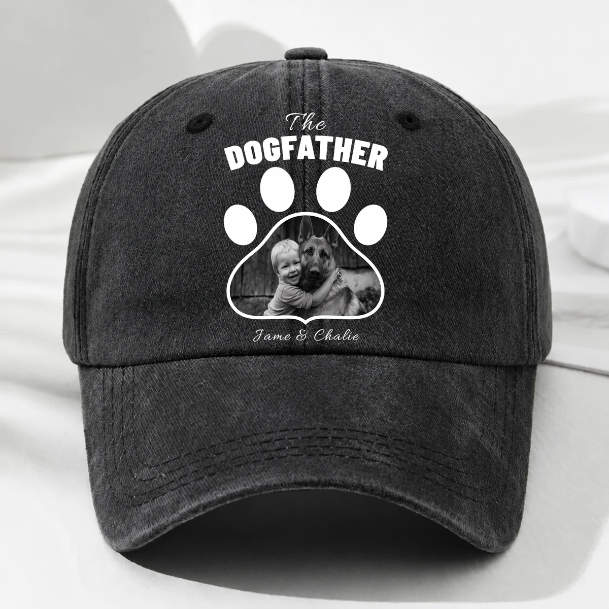 Cool Dog Dad Photo - Personalized Vintage Washed Denim Cap