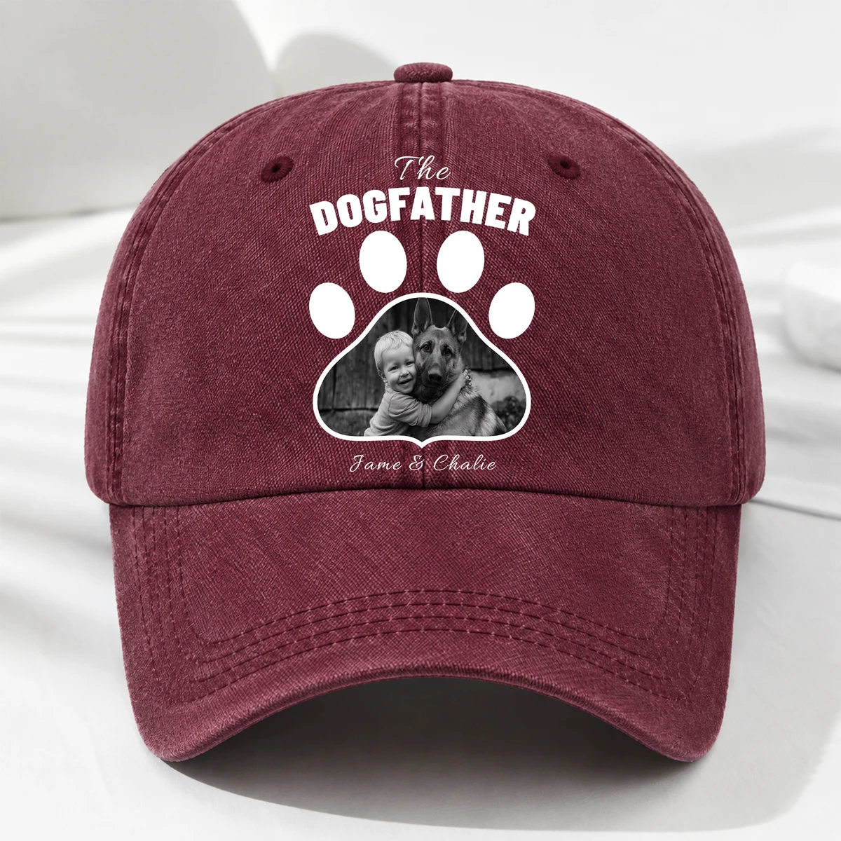Cool Dog Dad Photo - Personalized Vintage Washed Denim Cap