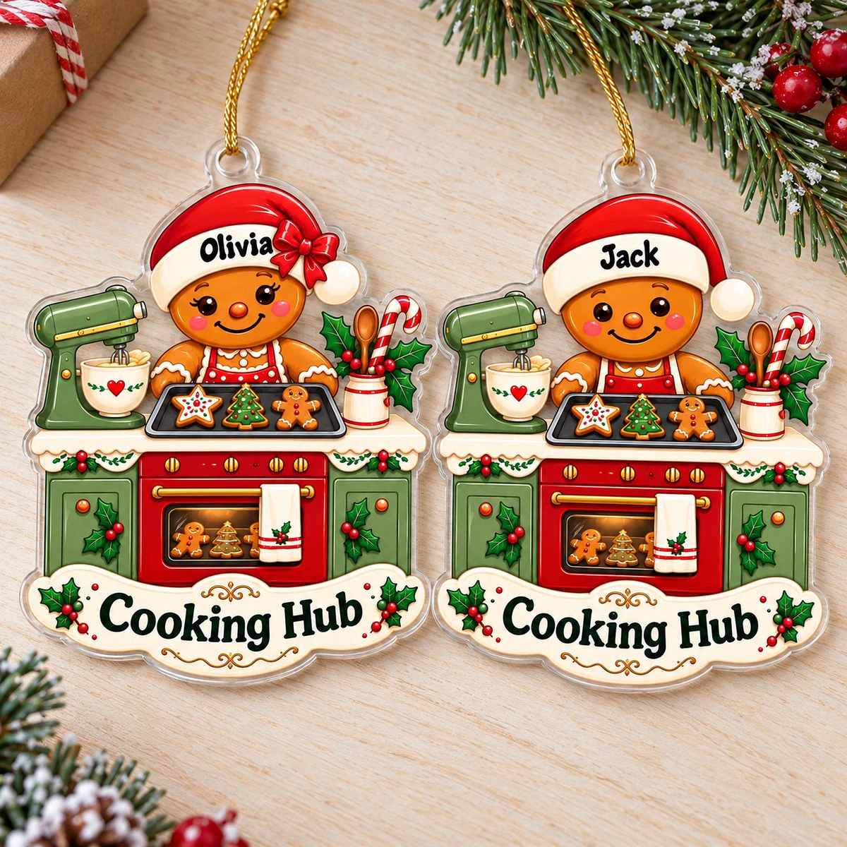 Personalized Acrylic Christmas Ornament Custom Name – Gingerbread Baker Cooking Kitchen Holiday Tree Ornament Gift
