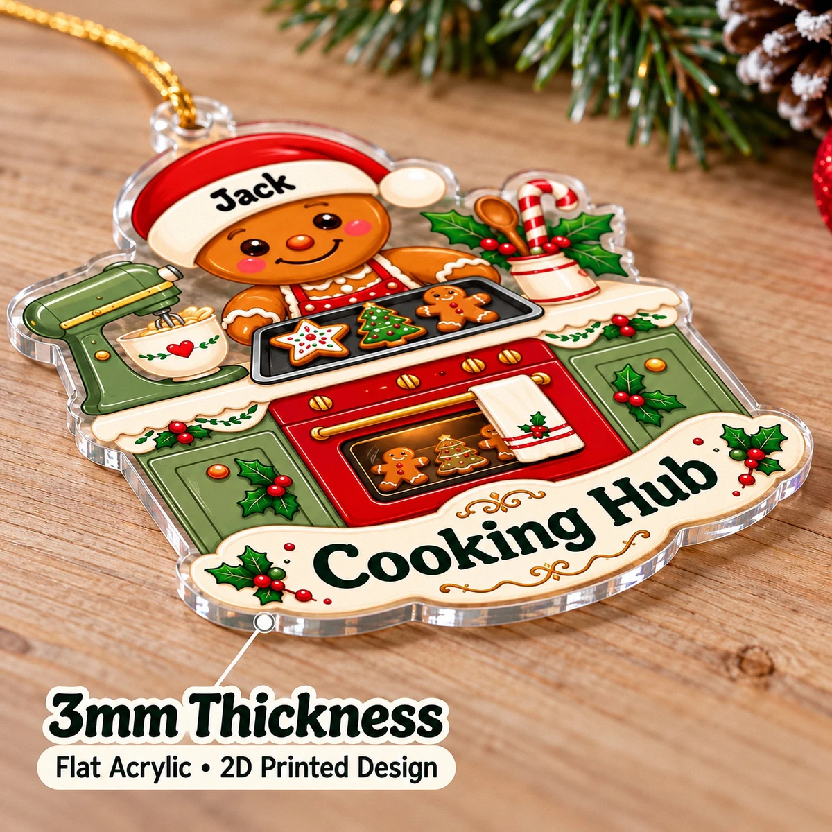Personalized Acrylic Christmas Ornament Custom Name – Gingerbread Baker Cooking Kitchen Holiday Tree Ornament Gift