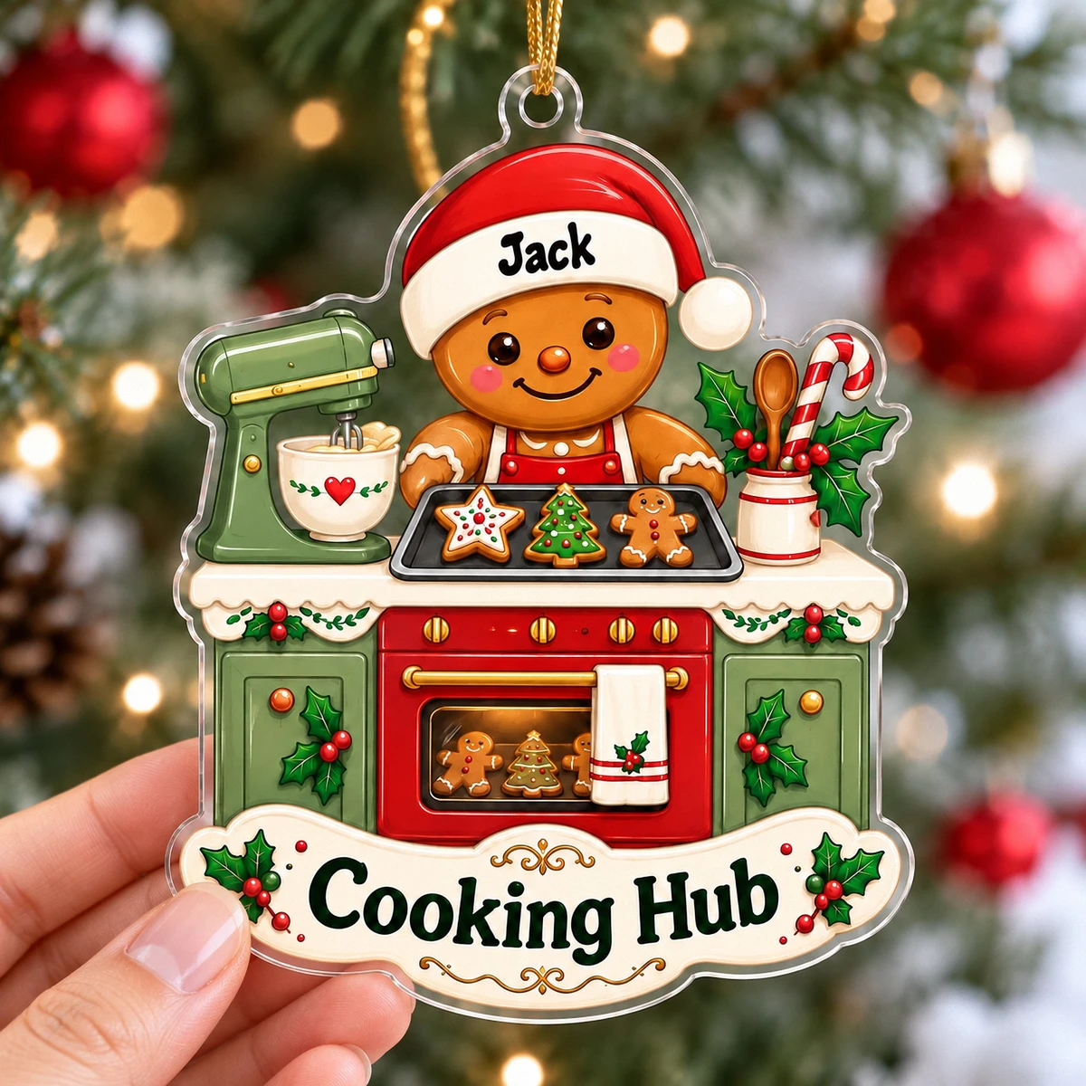 Personalized Acrylic Christmas Ornament Custom Name – Gingerbread Baker Cooking Kitchen Holiday Tree Ornament Gift