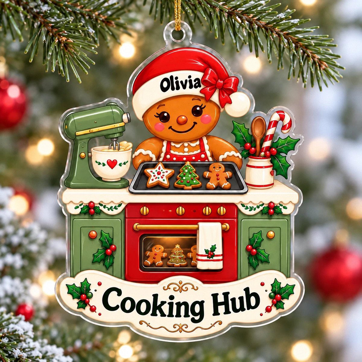 Personalized Acrylic Christmas Ornament Custom Name – Gingerbread Baker Cooking Kitchen Holiday Tree Ornament Gift