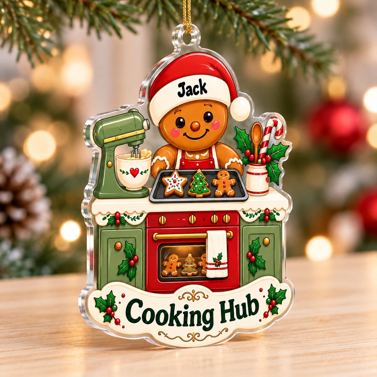 Personalized Acrylic Christmas Ornament Custom Name – Gingerbread Baker Cooking Kitchen Holiday Tree Ornament Gift
