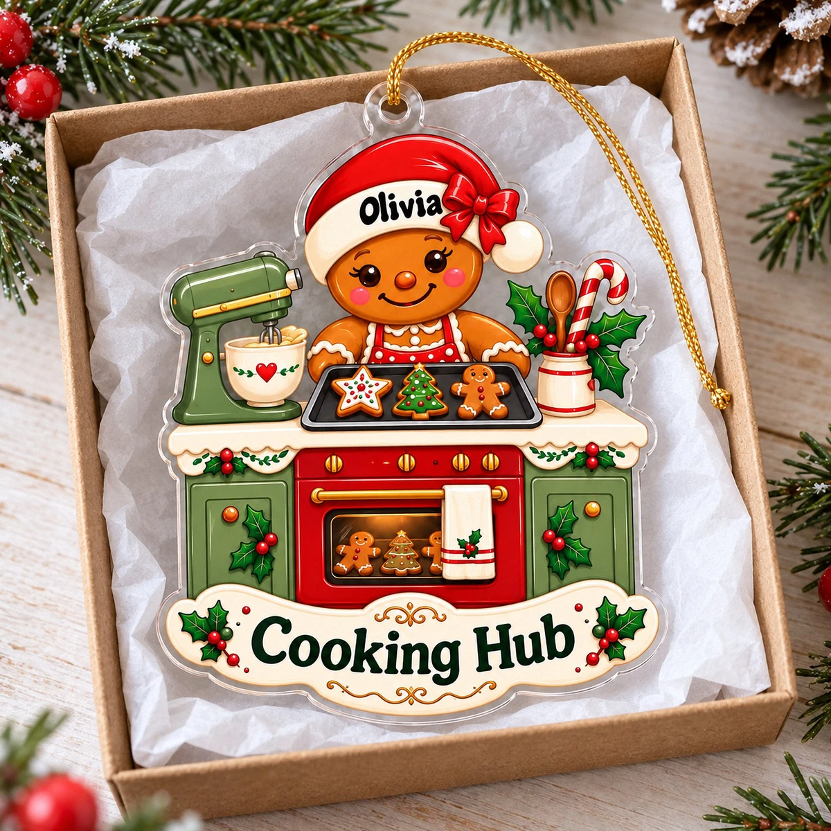 Personalized Acrylic Christmas Ornament Custom Name – Gingerbread Baker Cooking Kitchen Holiday Tree Ornament Gift